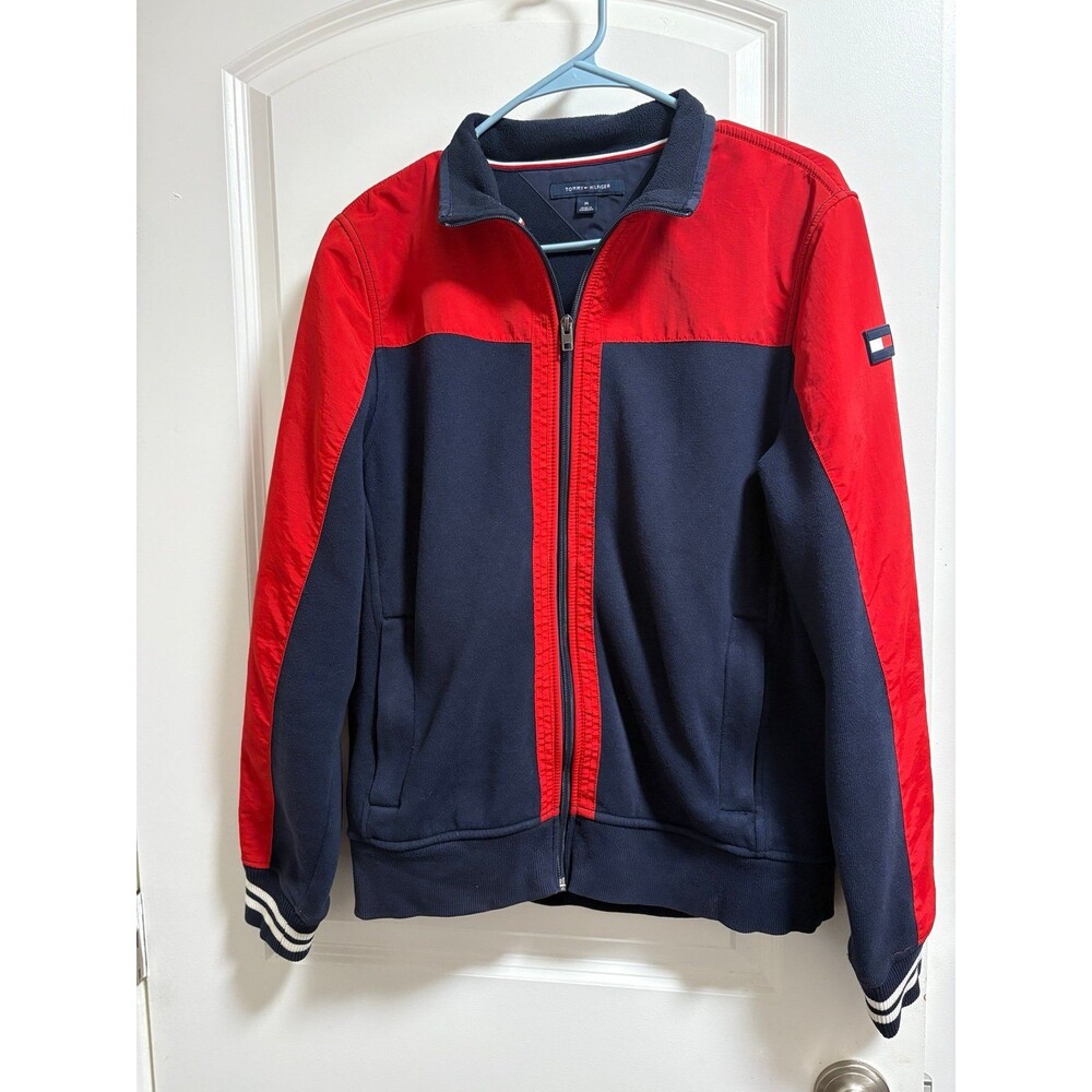 Tommy Hilfiger jacket fleece lined red blue color block medium